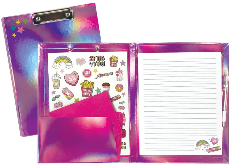 iscream 9" x 12" Clipboard Portfolio with Notepad, Envelopes and Stickers - Pink Holographic - Image 2